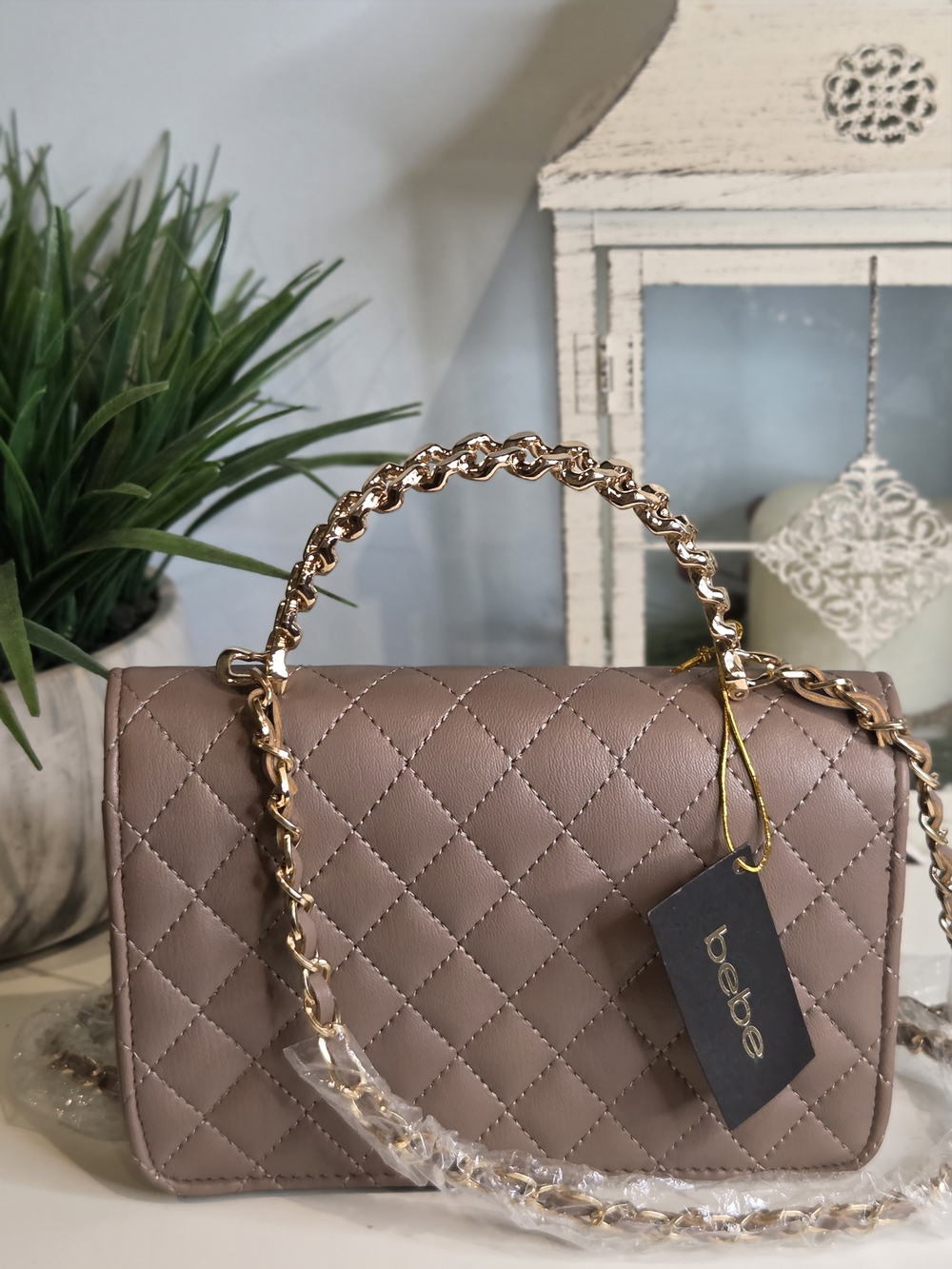 BeBe Quilted Top-Handle Crossbody Bag in Taupe - Picture 3 of 12